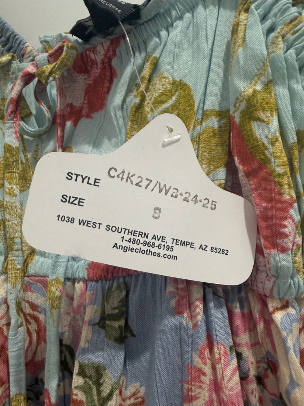Angie Light Blue Floral Ruffled Sundress with Pink Roses - Picture 2 of 4